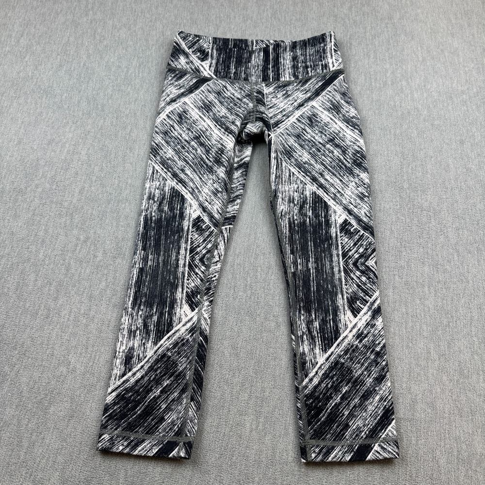 Lululemon Wunder Under Crop II Leggings Women 4 Black Heat Wave Training Gym 23"